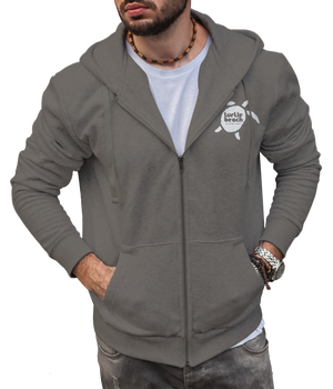 Turtle Beach Clothing zip up hoodie charcoal Canadian made, 80% organic cotton