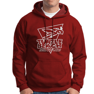 Turtle Beach Clothing harvest red save our lakes hoodie. Made in Canada 80% organic cotton