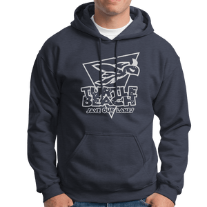 Turtle Beach Clothing navy save our lakes hoodie. Made in Canada 80% organic cotton