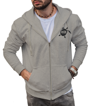 Turtle Beach Clothing zip up hoodie grey mix Canadian made, 80% organic cotton