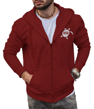 Turtle Beach Clothing zip up hoodie harvest red Canadian made, 80% organic cotton